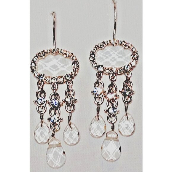 M0NET Signed Vintage Dangle Earrings Silver-Tone Clear Facet Crystal Rhinestones - Picture 5 of 6